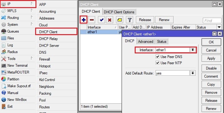 DHCP клиент микротик
